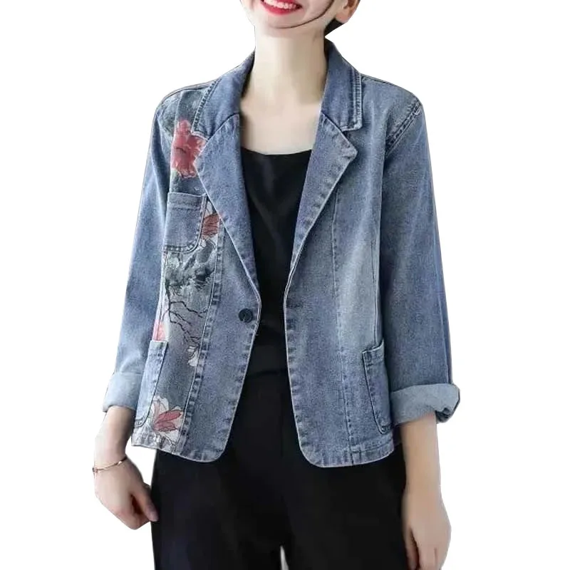 Женская джинсовая куртка, новый модный винтажный джинсовый костюм с принтом, куртка на весну и осень, женские блейзеры, Повседневная Джинсовая Верхняя одежда, топы
Женская джинсовая куртка, новый модный винтажный джинсовый костюм с принтом, куртка на весну и осень, женские блейзеры, Повседневная Джинсовая Верхняя одежда, топы