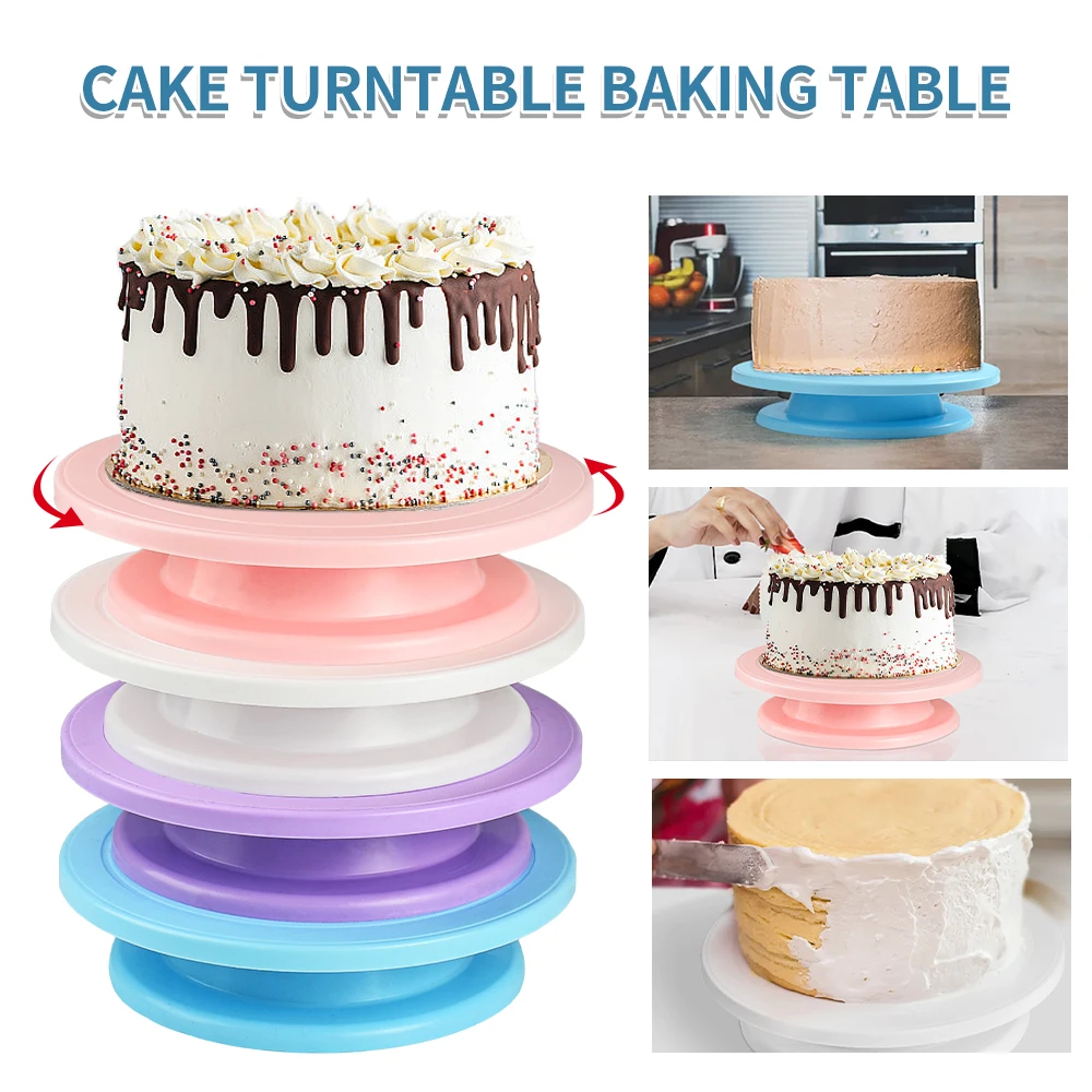 

Plastic Cake Turntable Stand DIY Mold Rotating Stable Anti-skid Round Cake Table Revolving Platform Round Kitchen Baking Tools