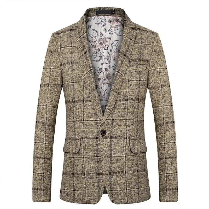 

Мужской Блейзер 2022, Модный повседневный эксклюзивный шерстяной пиджак/мужской деловой приталенный Блейзер в клетку, Блейзер, пальто, мужская одежда