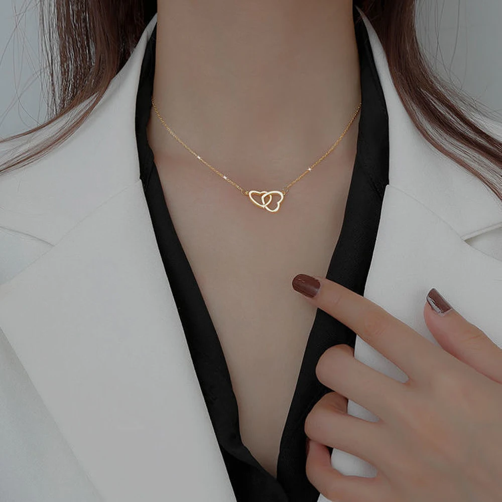 Wedding Fashion Jewelry Double Heart Personaility Hollow Pendant Love Clavicle Choker Geomertic Heart Necklace
Wedding Fashion Jewelry Double Heart Personaility Hollow Pendant Love Clavicle Choker Geomertic Heart Necklace