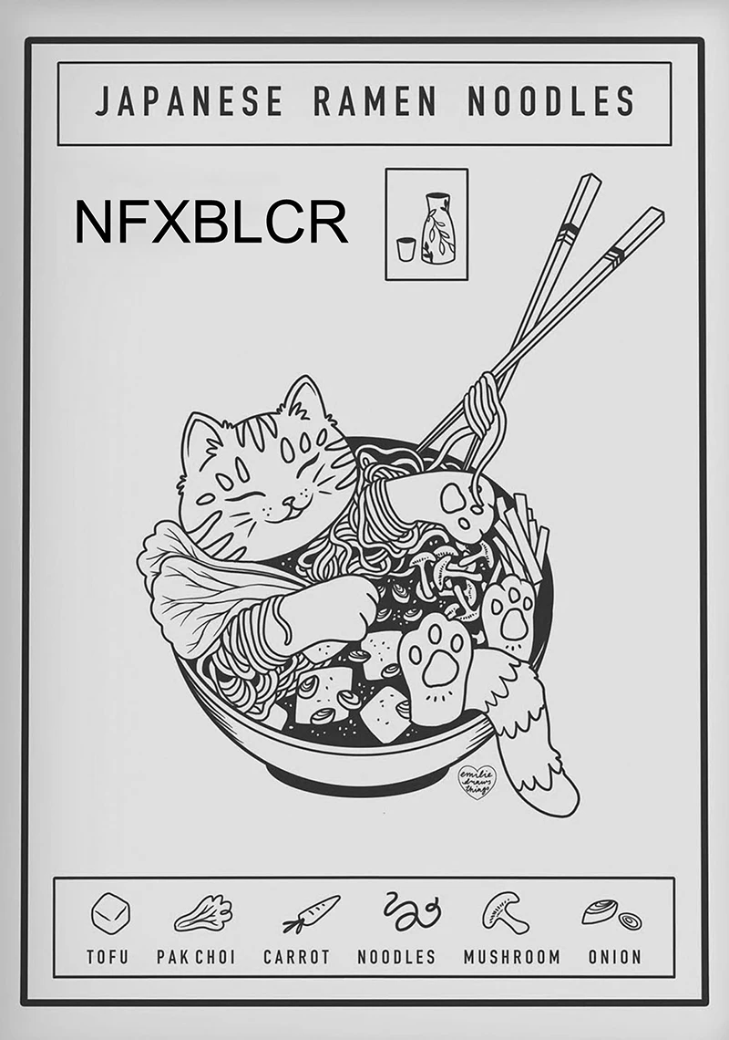 NFXBLCR художественные принты на холсте японская рамен лапша кошка иллюстрированная Художественная печать
NFXBLCR художественные принты на холсте японская рамен лапша кошка иллюстрированная Художественная печать