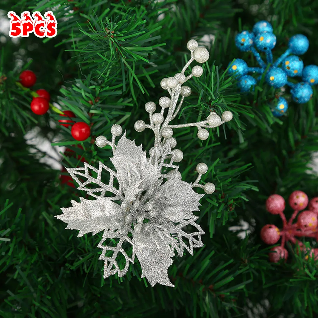 Party Christmas Flower Ornaments Props Tree Xmas 5pcs Bunch Gift Glitter Hanging Holiday Ornament Flower Fruit
Party Christmas Flower Ornaments Props Tree Xmas 5pcs Bunch Gift Glitter Hanging Holiday Ornament Flower Fruit