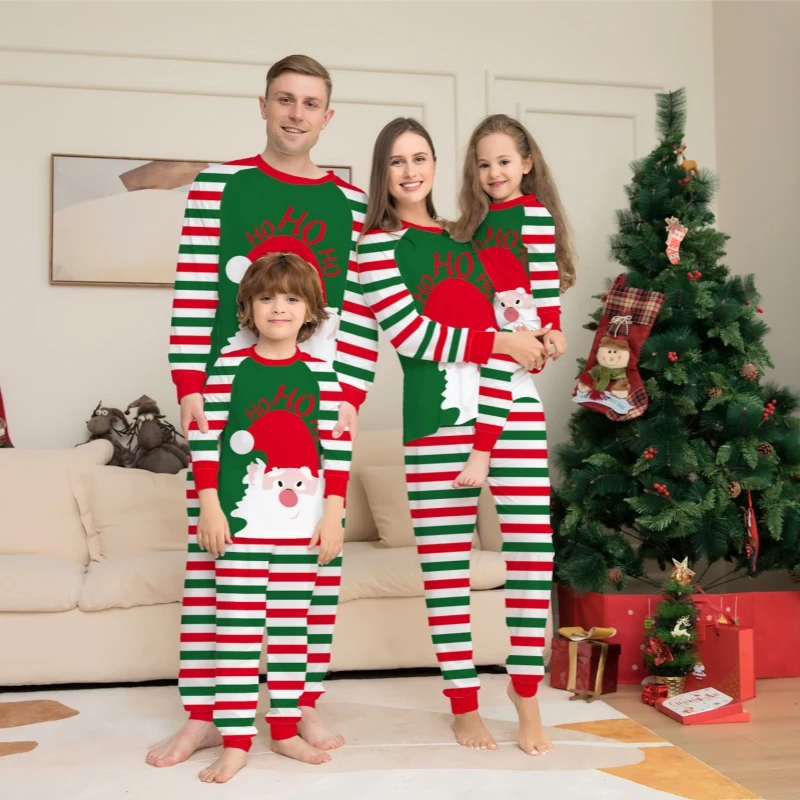 

QSROCIO Рождественская атмосфера Санта Клаус полосатый принт хлопок родитель-ребенок Пижама комплект с длинным рукавом Домашняя одежда Повседневная Пижама
