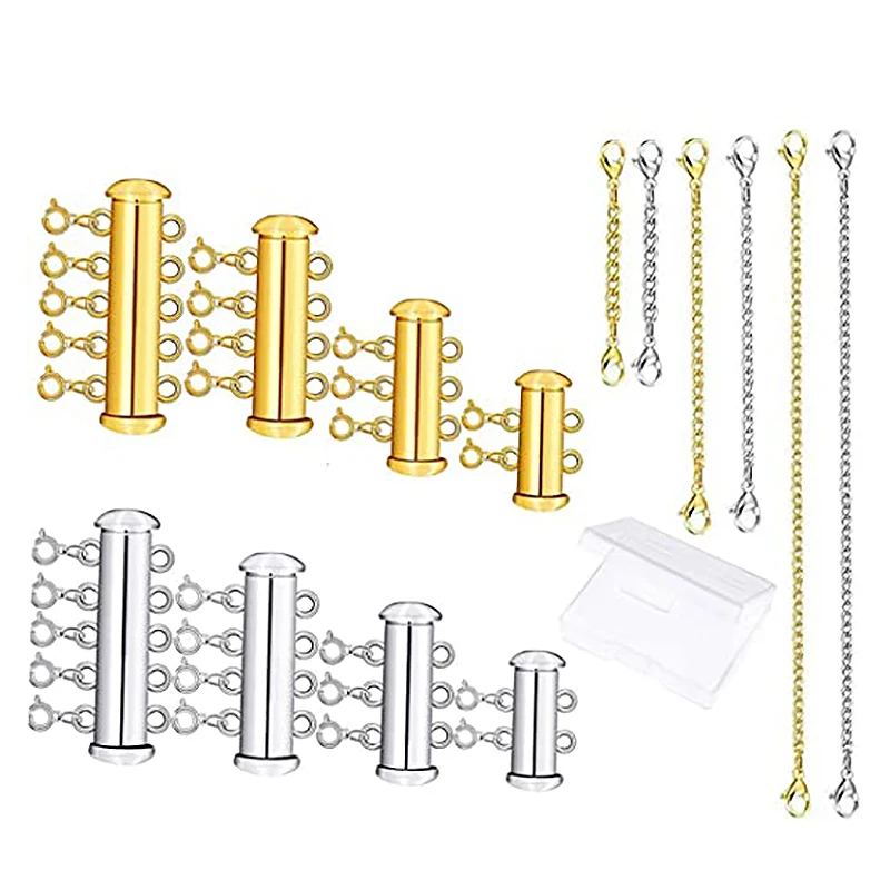 

14 Pcs Jewelry Clasps Necklace Connectors Slide Clasp Lock Extender For Layered, Bracelet, Jewelry, Crafts, Necklace, Gold And S