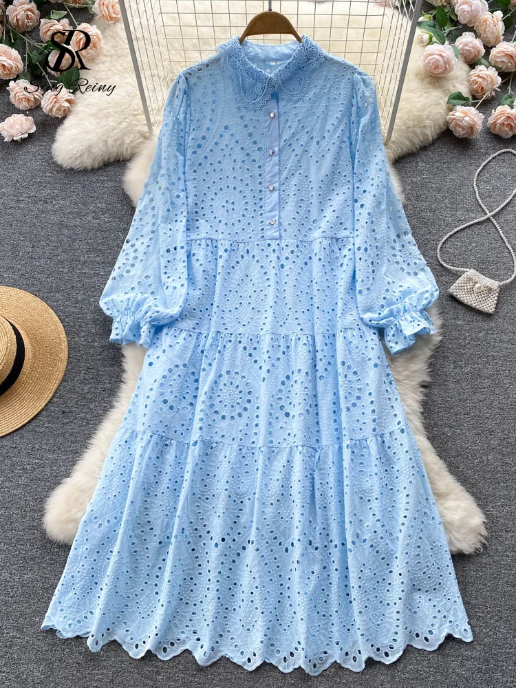 LIRUICHENG Hollow Out Embroidary Dress Solid Women Long Sleeves Summer French Style Turn Neck Single Breasted Ladies Loose
LIRUICHENG Hollow Out Embroidary Dress Solid Women Long Sleeves Summer French Style Turn Neck Single Breasted Ladies Loose