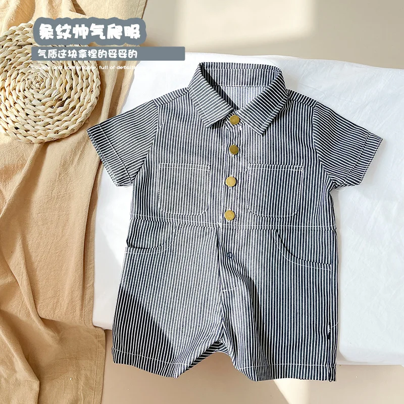 Baby Boys Denim Jumpsuit Summer Newborn Infant Striped Short Sleeve Turn-down Collar Romper Toddler Button Cotton Bodysuit
Baby Boys Denim Jumpsuit Summer Newborn Infant Striped Short Sleeve Turn-down Collar Romper Toddler Button Cotton Bodysuit