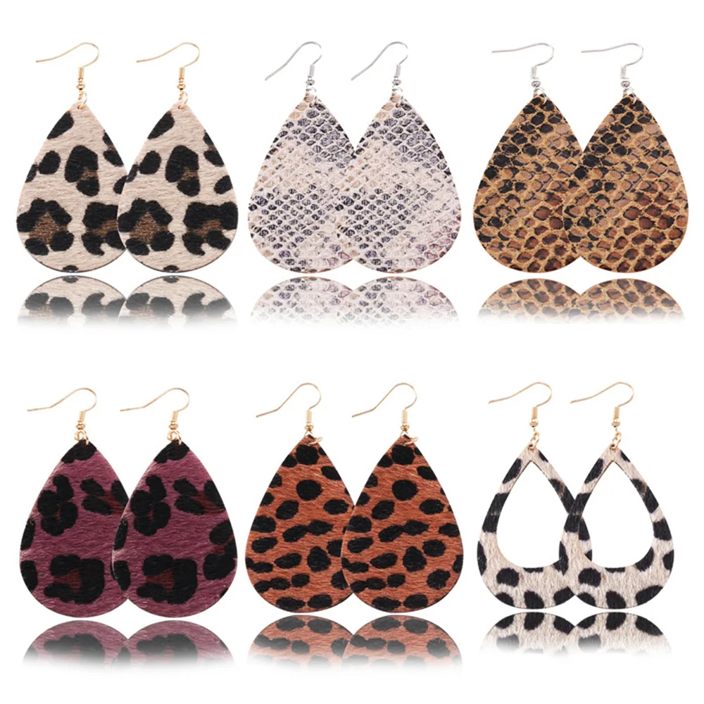 

1Pair Faux Leather Earrings Horse Hair Leopard Print Earrings Fashion Hollow Teardrop Drop Dangle Earrings for Women Jewelry