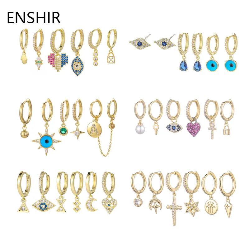 ENSHIR Gold Color 6-piece Hoop Earrings Set for Women Blue Eye Zircon Pendant Earrings Set Jewelry Wholesale 
ENSHIR Gold Color 6-piece Hoop Earrings Set for Women Blue Eye Zircon Pendant Earrings Set Jewelry Wholesale