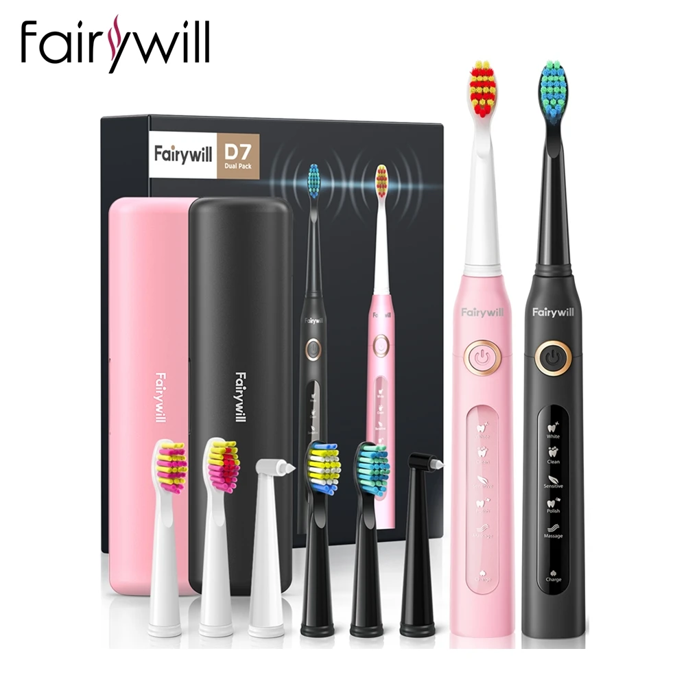 Fairywill FW-D7 Electric Sonic Toothbrush USB Charge Rechargeable Waterproof Electronic Tooth Brushes Replacement Heads Adult
Fairywill FW-D7 Electric Sonic Toothbrush USB Charge Rechargeable Waterproof Electronic Tooth Brushes Replacement Heads Adult
