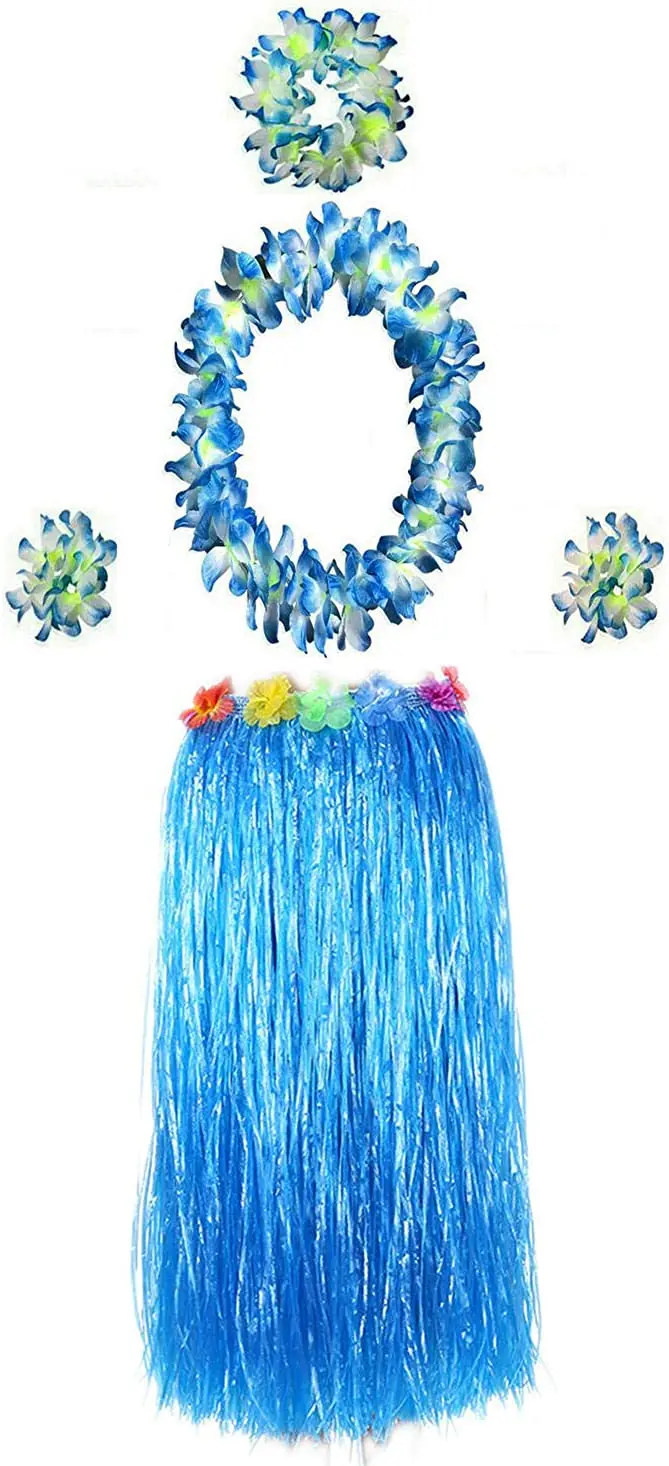 

Hawaiian Luau Hula Grass Skirt with Large Flower Costume Set for Dance Performance Party Decorations Favors Supplies