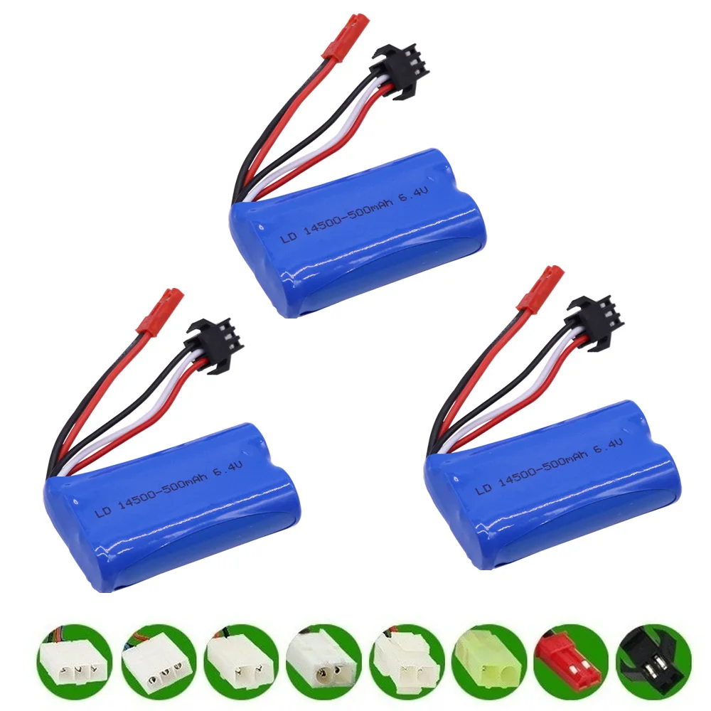 6.4V 500mah 14500 Li-ion Battery JST/EL-2P/SM/Tamiya Plug for Wltoys 18401/18402 Remote Control Off-road Vehicle 6.4 V battery
6.4V 500mah 14500 Li-ion Battery JST/EL-2P/SM/Tamiya Plug for Wltoys 18401/18402 Remote Control Off-road Vehicle 6.4 V battery