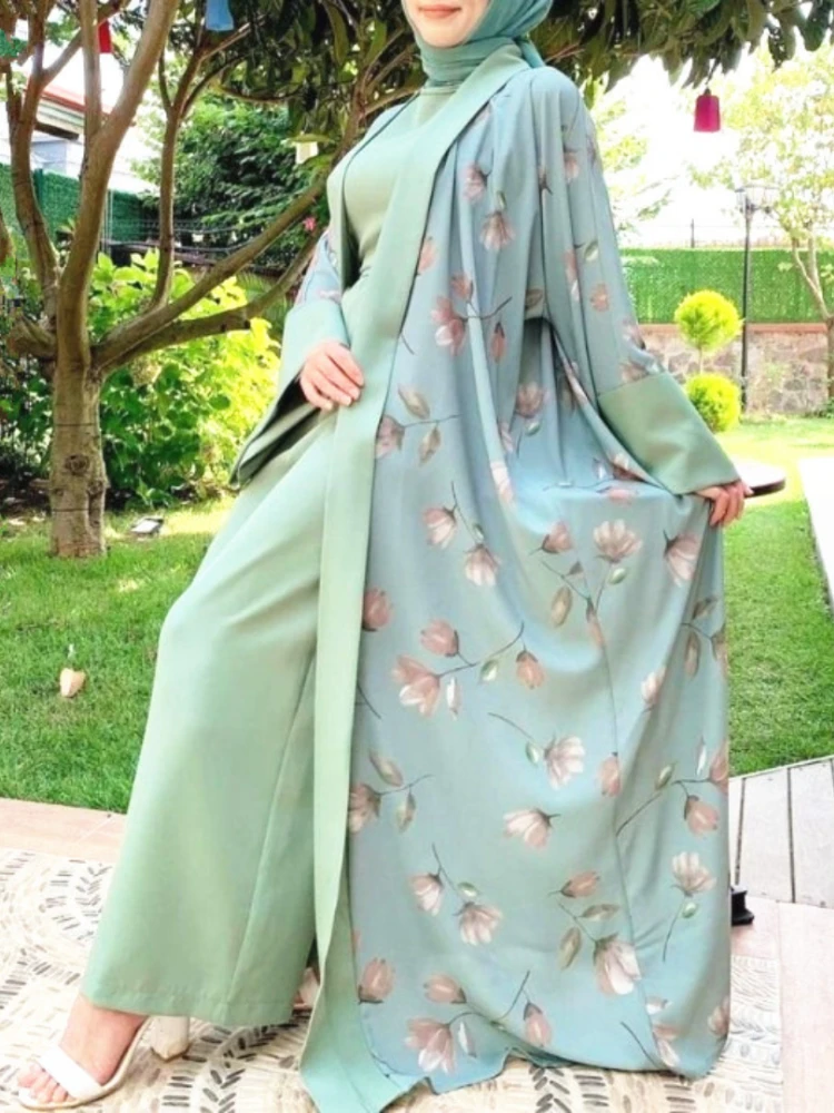 Ramadan Eid Arabic Kimono Abaya Matching Jumpsuit Muslim Sets Linen Hijab Dress Turkey Open Abayas for Women Dubai Kaftan Islam
Ramadan Eid Arabic Kimono Abaya Matching Jumpsuit Muslim Sets Linen Hijab Dress Turkey Open Abayas for Women Dubai Kaftan Islam