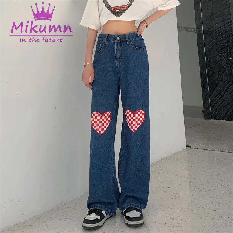 Harajuku Style Women Jeans Student Casual Vintage Plaid Love Patch Loose High Waist Straight Denim Pants Punk Girls Streetwear
Harajuku Style Women Jeans Student Casual Vintage Plaid Love Patch Loose High Waist Straight Denim Pants Punk Girls Streetwear