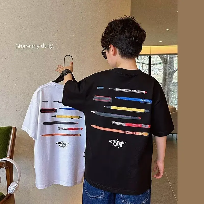 Summer Straight Type Children's Fashion Japanese Five-quarter Sleeve Crewneck Harajuku New Fashion InsT-shirt Men's Trend
Summer Straight Type Children's Fashion Japanese Five-quarter Sleeve Crewneck Harajuku New Fashion InsT-shirt Men's Trend