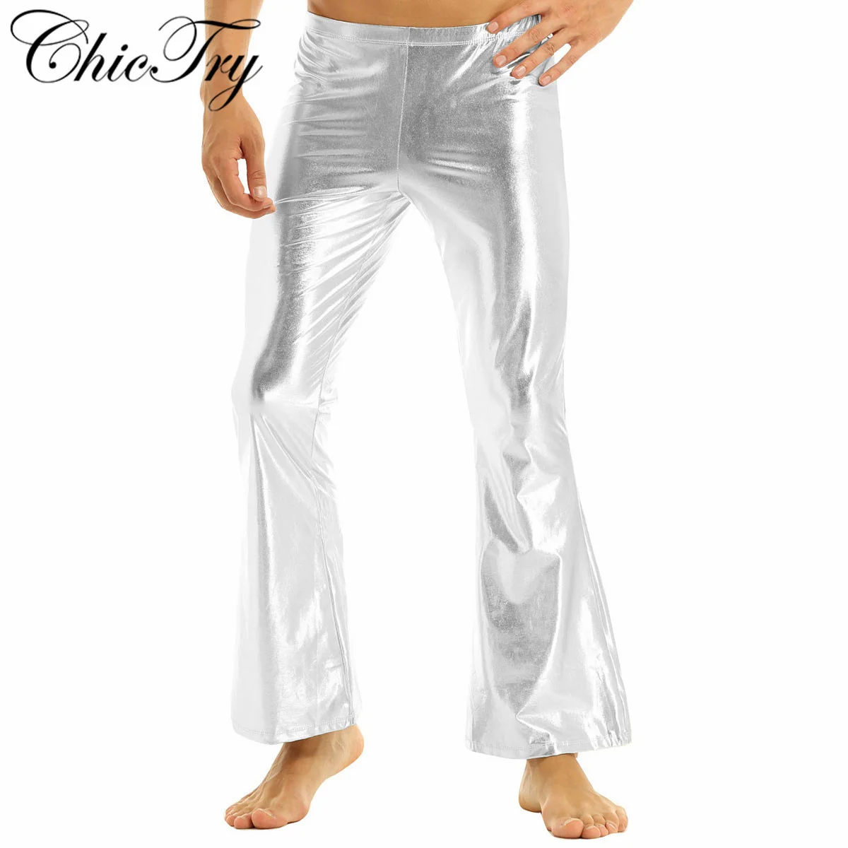 Mens Shiny Metallic Disco Pants with Bell Bottom Flared Long Pants Dude Costume Trousers for 70's Theme Parties
Mens Shiny Metallic Disco Pants with Bell Bottom Flared Long Pants Dude Costume Trousers for 70's Theme Parties