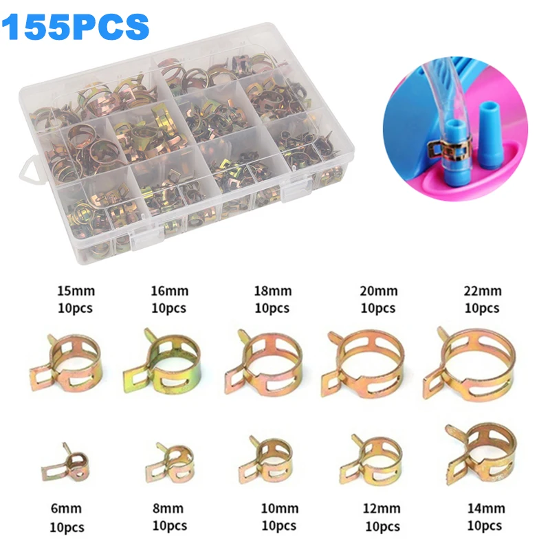 155PCS 6-22mm Double Ear Car Clips Clamps Truck Spring Fuel Oil Water Hose Clip Pipe Tube Clamp Fastener Metal Assortment Kit 
155PCS 6-22mm Double Ear Car Clips Clamps Truck Spring Fuel Oil Water Hose Clip Pipe Tube Clamp Fastener Metal Assortment Kit