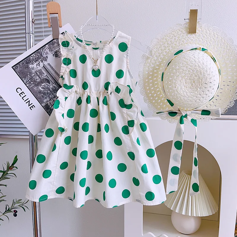 Girl's Dress Summer Polka Dot Cotton Sleeveless Princess Dress with Hat Ropa De Niña Kids Clothes
Girl's Dress Summer Polka Dot Cotton Sleeveless Princess Dress with Hat Ropa De Niña Kids Clothes