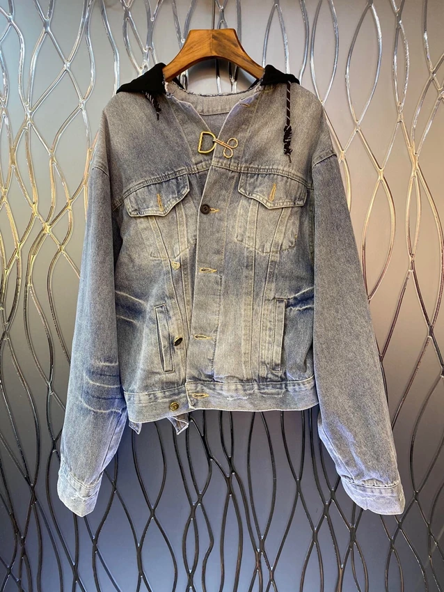2022 new women fashion high-quality long-sleeved neckline color-blocking stitching hooded all-match denim top coat 802 
2022 new women fashion high-quality long-sleeved neckline color-blocking stitching hooded all-match denim top coat 802
