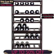 Wood Silvi 30-Bottle Wine Display Rack, Antique Walnut Finish, wine bottle holder