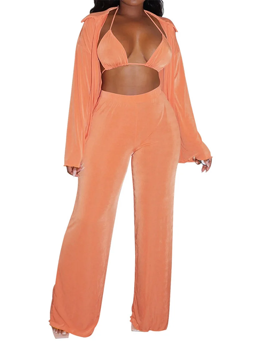 Caoirhny Women 3Pcs Clothes Outfits Lapel Long Sleeve Solid Color Shirts V-neck Halter Tie-up Bra Wide Leg Pants Trousers
Caoirhny Women 3Pcs Clothes Outfits Lapel Long Sleeve Solid Color Shirts V-neck Halter Tie-up Bra Wide Leg Pants Trousers