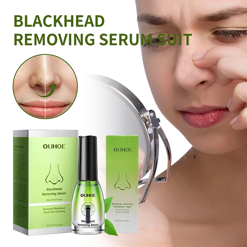 

Nose Blackhead Removing Serum+50pcs Nose Stickers Shrink Pores Strip Mask Acne Treatment Deep Cleaning Oil Control Skin Care Set