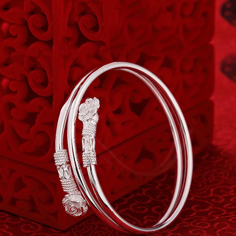 Fashion 925 Stamp Silver Color Woman Cuff Bracelet Double headed floral Adjustable Lucky Bangle Girls Jewelry Christmas Gifts
Fashion 925 Stamp Silver Color Woman Cuff Bracelet Double headed floral Adjustable Lucky Bangle Girls Jewelry Christmas Gifts