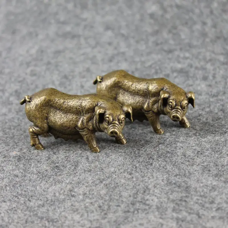 

New Chinese Classical Bronze Tea Pet Desktop Small Animals Zodiac Sow Pig Solid Copper Figurines Miniatures Zen Ornament Decor