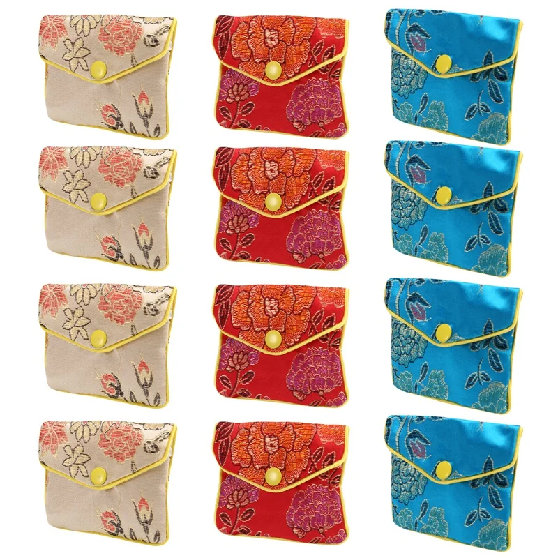 

Шелковый кошелек для ювелирных изделий из 12 предметов, Подарочный пакет с вышивкой из парчи, различные цвета