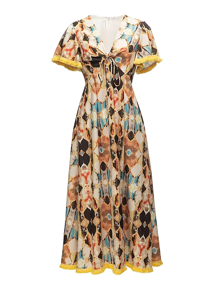 High Quality Summer New Ladies Fashion Lace Up Tassels Printed Bohemian Unique Party Sweet Sexy Girls Elegant Runway Long Dress
High Quality Summer New Ladies Fashion Lace Up Tassels Printed Bohemian Unique Party Sweet Sexy Girls Elegant Runway Long Dress