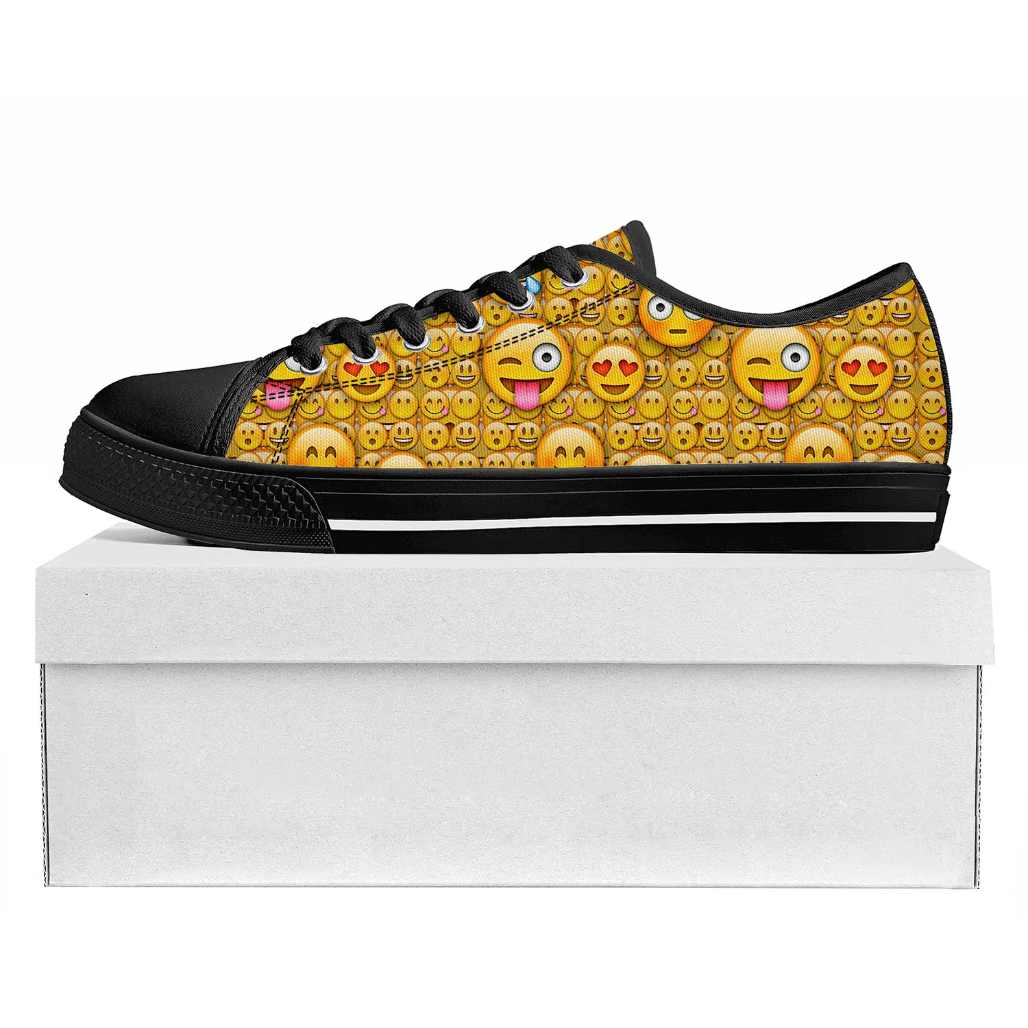 

Fashion Emojied Funny Smile Emotion Low Top Sneakers Womens Mens Teenager High Quality Sneaker Canvas Casual Custom Made Shoes