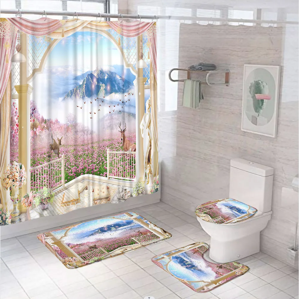 Psychedelic Garden Pink Floral Deer Shower Curtain Sets Fantasy Landscape Balcony Forest Bathroom Curtains Bath Mats Toilet Rug
Psychedelic Garden Pink Floral Deer Shower Curtain Sets Fantasy Landscape Balcony Forest Bathroom Curtains Bath Mats Toilet Rug