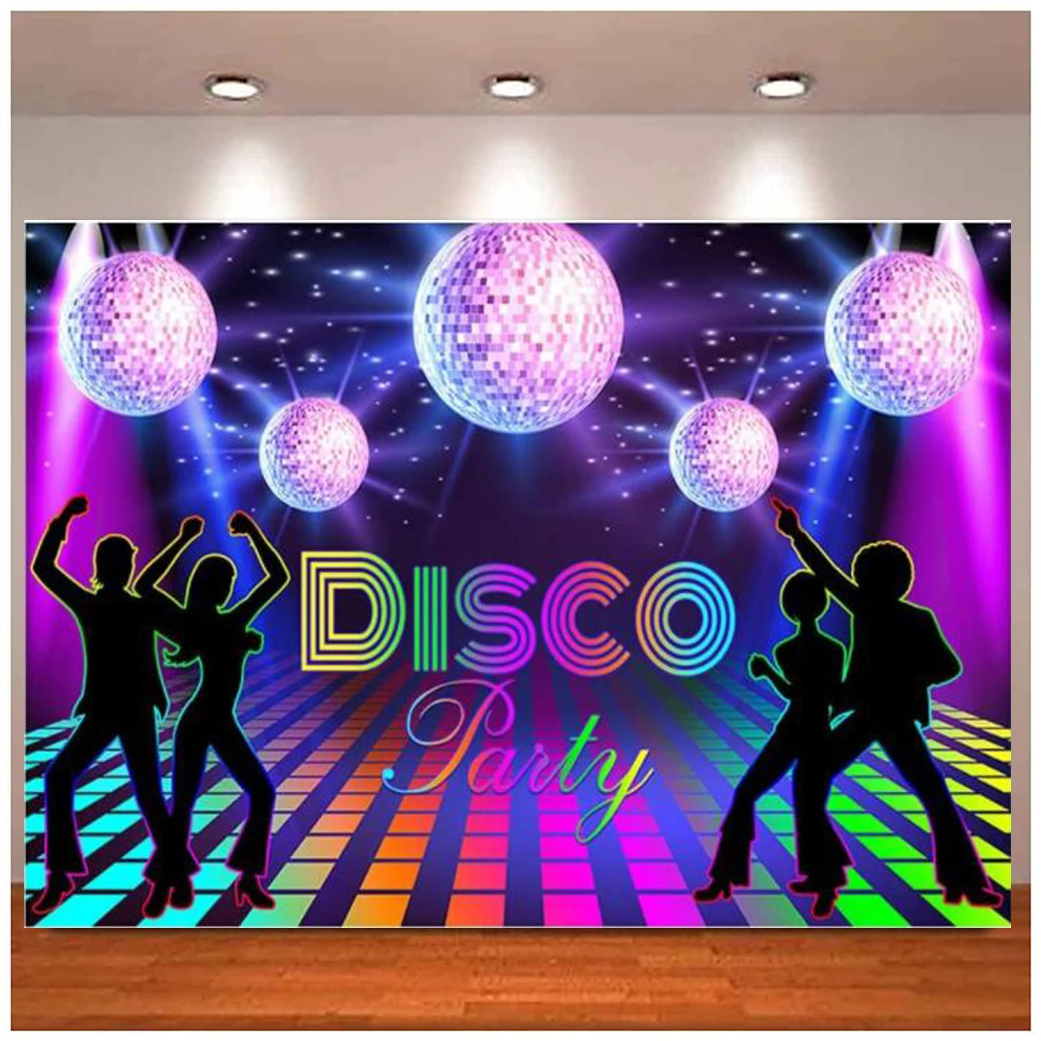 

Disco Party Photography Backdrop For Adults Back To 70s 80s 90s Retro Disco Ball Let's Glow Crazy Neon Night Background Banner