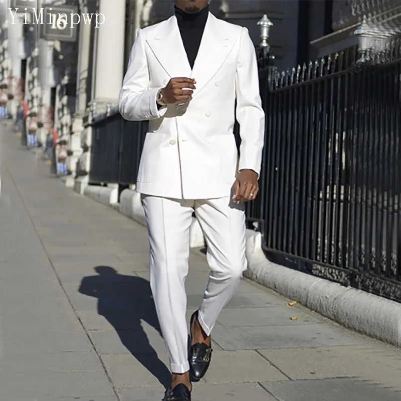 White Men Suits 2 Pieces Peaked Lapel Double Breasted Blazer Sets Wedding Suit Summer Business Men Suit Costume Homme Coat Pant
White Men Suits 2 Pieces Peaked Lapel Double Breasted Blazer Sets Wedding Suit Summer Business Men Suit Costume Homme Coat Pant