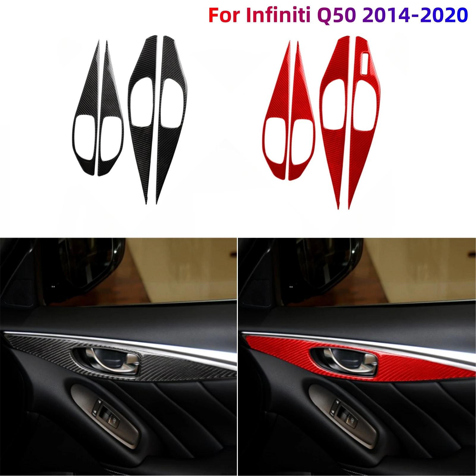 

For Infiniti Q50 2014-20 Carbon Fiber Inner Auto Door Handle Panel Frame Cover Trim Sticker Car Interior Decoration Accessories