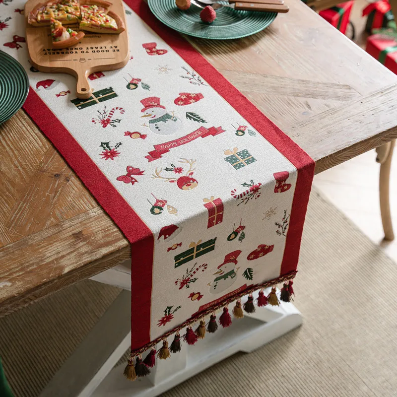 Christmas Table Runner with Tassels Yarn-dyed Jacquard Xmas Snowman Table Cloth Table Runner for Dining Home Table Decoration 
Christmas Table Runner with Tassels Yarn-dyed Jacquard Xmas Snowman Table Cloth Table Runner for Dining Home Table Decoration