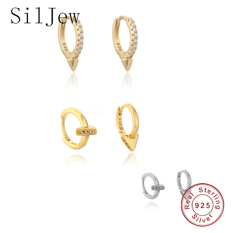 SilJew 925 Sterling Silver One Geometric Cones rivet Zircon Hoops Earring Spike Luxury Fine Woman Ear Jewelry For European
SilJew 925 Sterling Silver One Geometric Cones rivet Zircon Hoops Earring Spike Luxury Fine Woman Ear Jewelry For European