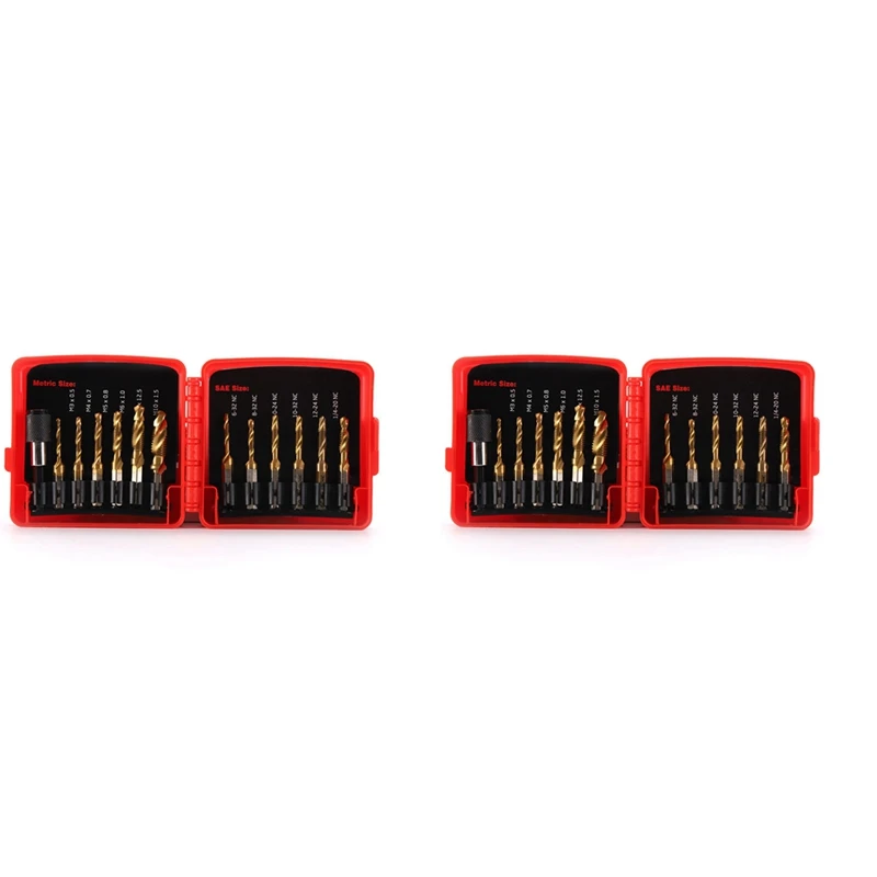 

Titanium Combination Drill Tap Bit Set 26PCS SAE And Metric Tap Bits Kit For Screw Thread Drilling Tapping Deburring