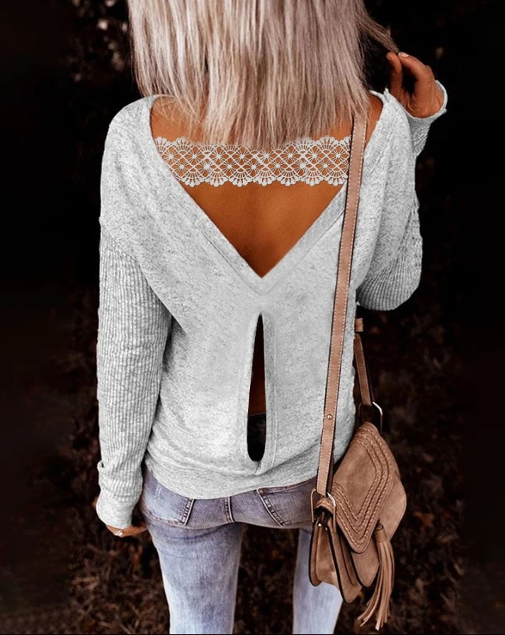 casual Contrast Lace Backless Long Sleeve Top t-shirts fashion woman blouses 2022 women's outfits female clothing
casual Contrast Lace Backless Long Sleeve Top t-shirts fashion woman blouses 2022 women's outfits female clothing