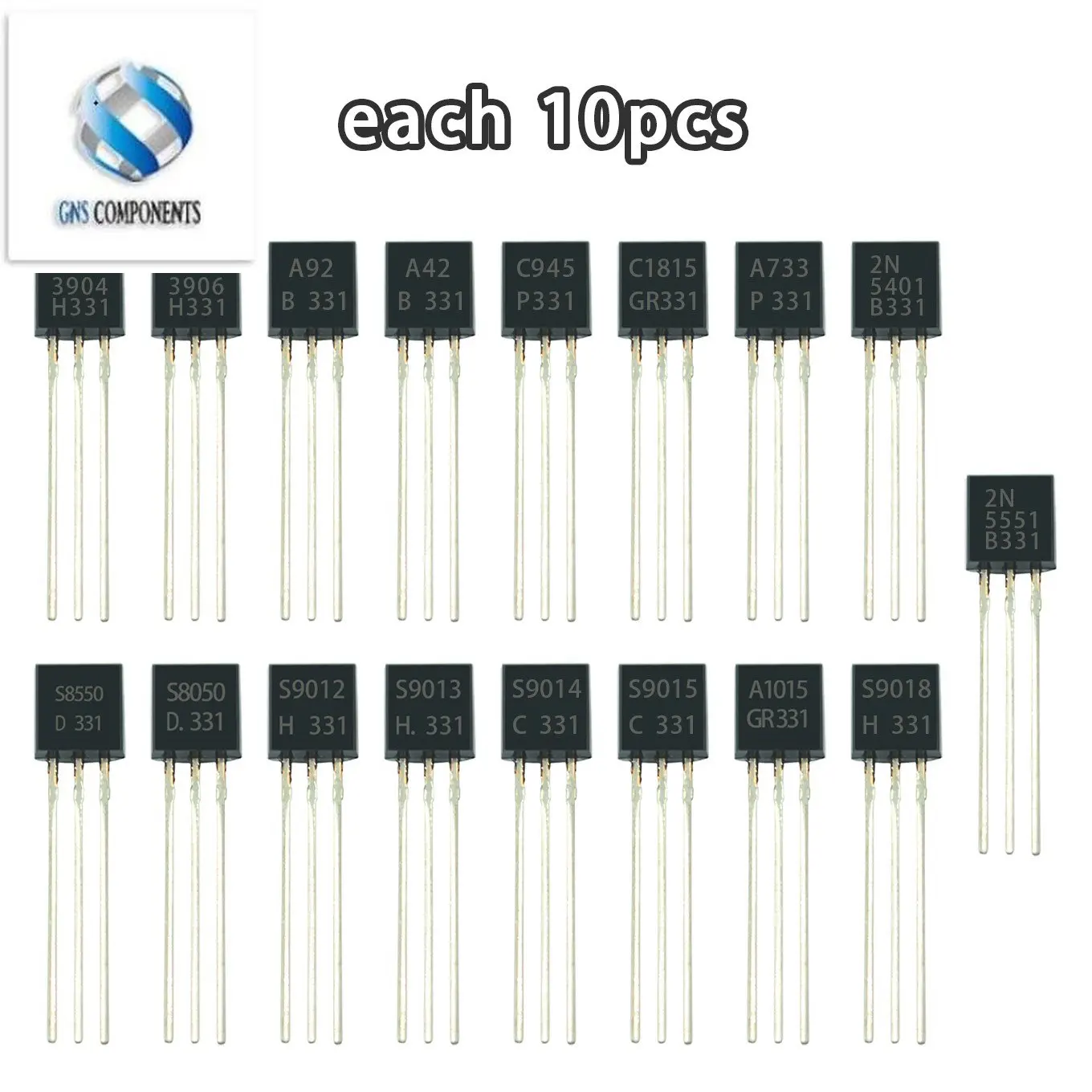

170pcs/pack Triode Transistor Assorted Kit 17Vvalues*10pcs TO-92 S9012 S9013 S9014 S9015 S9018 A1015 C1815A42 A922 N5401 2N5551