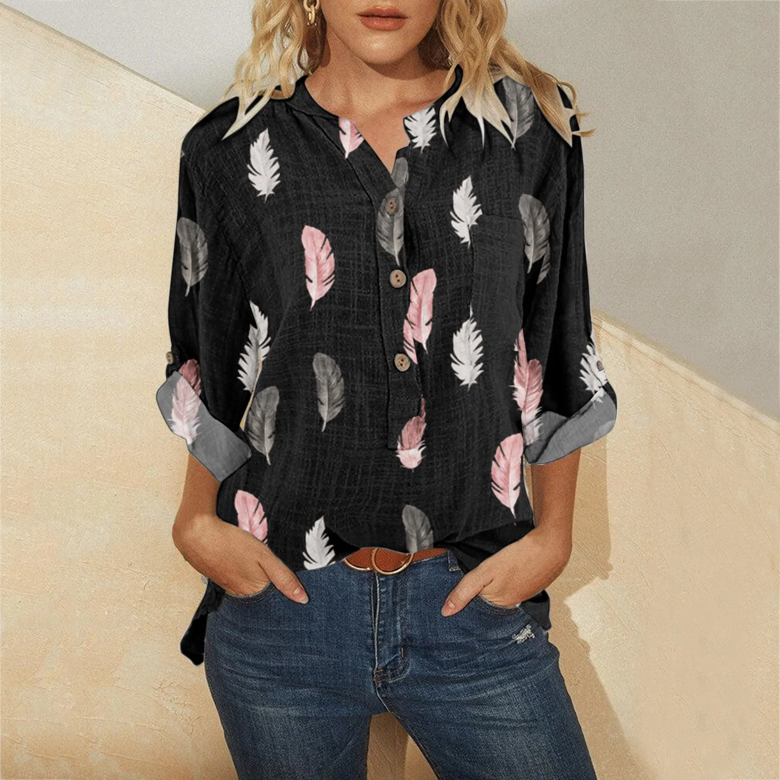 Women feather T-Shirts Boho Tops Casual Button Shirts Long Sleeve Summer Tee Shirts Adjustable sleeve length Tops camisas mujer
Women feather T-Shirts Boho Tops Casual Button Shirts Long Sleeve Summer Tee Shirts Adjustable sleeve length Tops camisas mujer