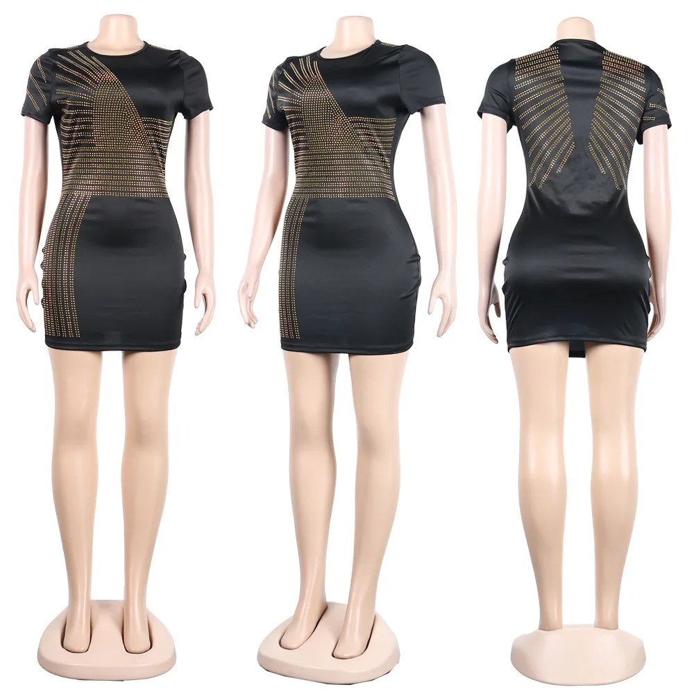K8982 women's dress summer women's fashion sexy round neck short-sleeved hot drill bag hip dress women's nightclub
K8982 women's dress summer women's fashion sexy round neck short-sleeved hot drill bag hip dress women's nightclub