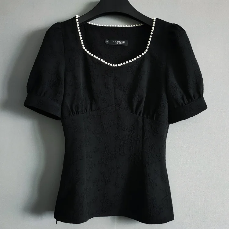 Fashion Sleeve Small for Women 2023 Summer New Slim Fit Slimming Pearl Square Neck T-shirt Exquisite Short Top Thin
Fashion Sleeve Small for Women 2023 Summer New Slim Fit Slimming Pearl Square Neck T-shirt Exquisite Short Top Thin