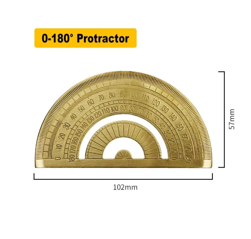 0-180 Degree 102*57mm Brass Protractor Gold For Daily Study Office Drawing Length Measurement Mapping Hand Tool
0-180 Degree 102*57mm Brass Protractor Gold For Daily Study Office Drawing Length Measurement Mapping Hand Tool