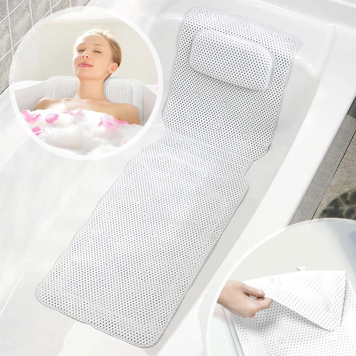 Full Body Bath pillow for Head and Neck Rest Body Spa Bath Mattress Cushion with Breathable Bathtub Mat
Full Body Bath pillow for Head and Neck Rest Body Spa Bath Mattress Cushion with Breathable Bathtub Mat