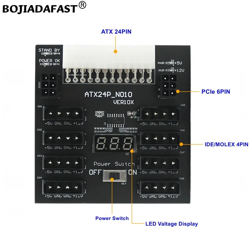 

Блок питания для компьютера ATX PSU, серверный блок питания от 24pin до 8 Molex 4pin + 2 6-контактный разъем, плата расширения адаптера