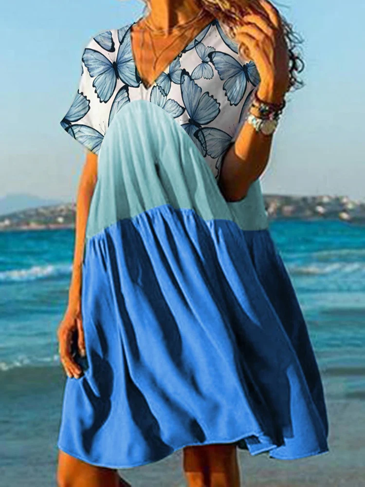 2022 Summer Casual Loose Beach Dress Fashion Women Short Sleeve Elegant Waist A-line Dress Splicing Lady Party Printed Dresses
2022 Summer Casual Loose Beach Dress Fashion Women Short Sleeve Elegant Waist A-line Dress Splicing Lady Party Printed Dresses