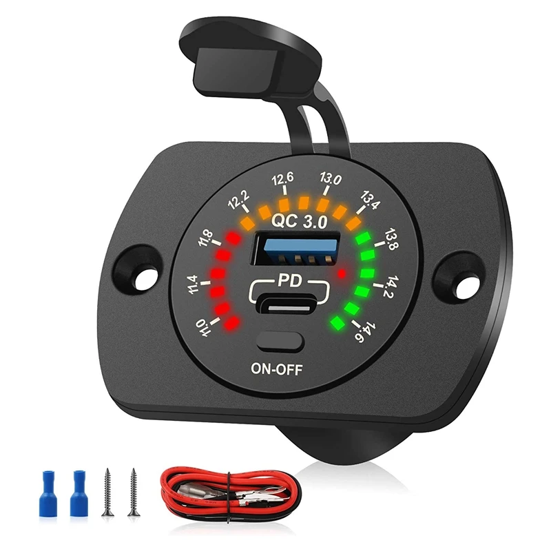 Quick Charge 3.0 USB C Car Charger Socket USB Car Charger Socket With Switch Voltmeter For Marine, Boat, Motorcycle, RV
Quick Charge 3.0 USB C Car Charger Socket USB Car Charger Socket With Switch Voltmeter For Marine, Boat, Motorcycle, RV