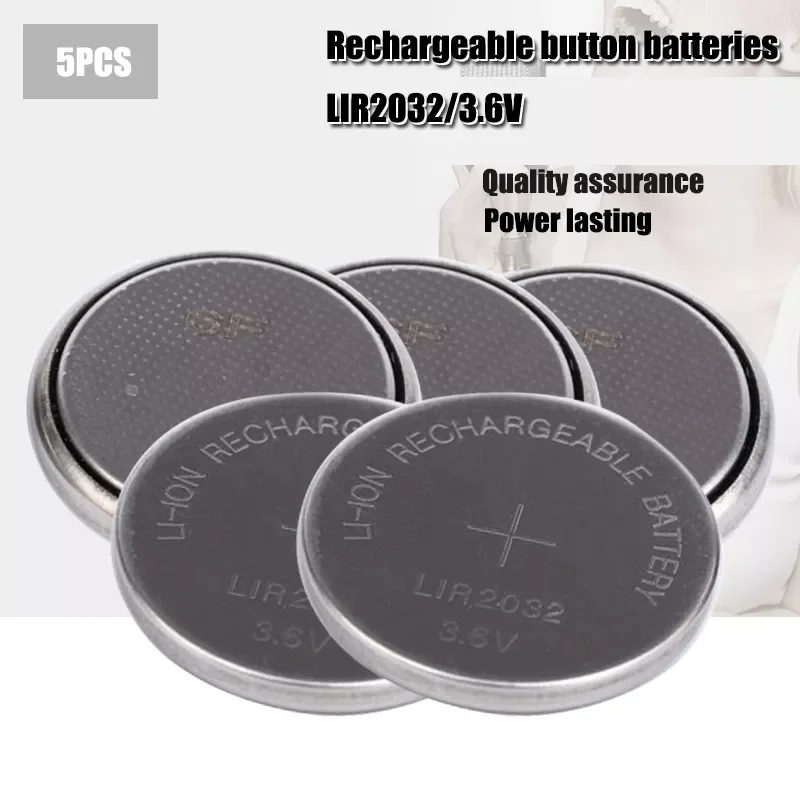 5pcs 3.6V 40mah LIR2032 LIR 2032 lithium rechargeable battery for remote control watch computer motherboard button cell CR2032
5pcs 3.6V 40mah LIR2032 LIR 2032 lithium rechargeable battery for remote control watch computer motherboard button cell CR2032
