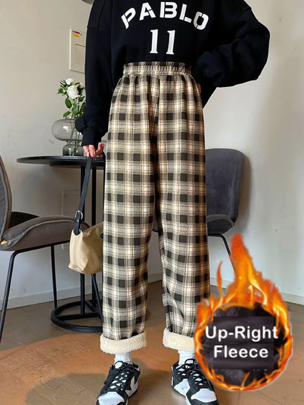 

Women Thermal FleecePants Cashmere Plaid Japan Korean Trousers for Girl Petite to XL Stretch Warm Pant Winter Trousers ouc2557