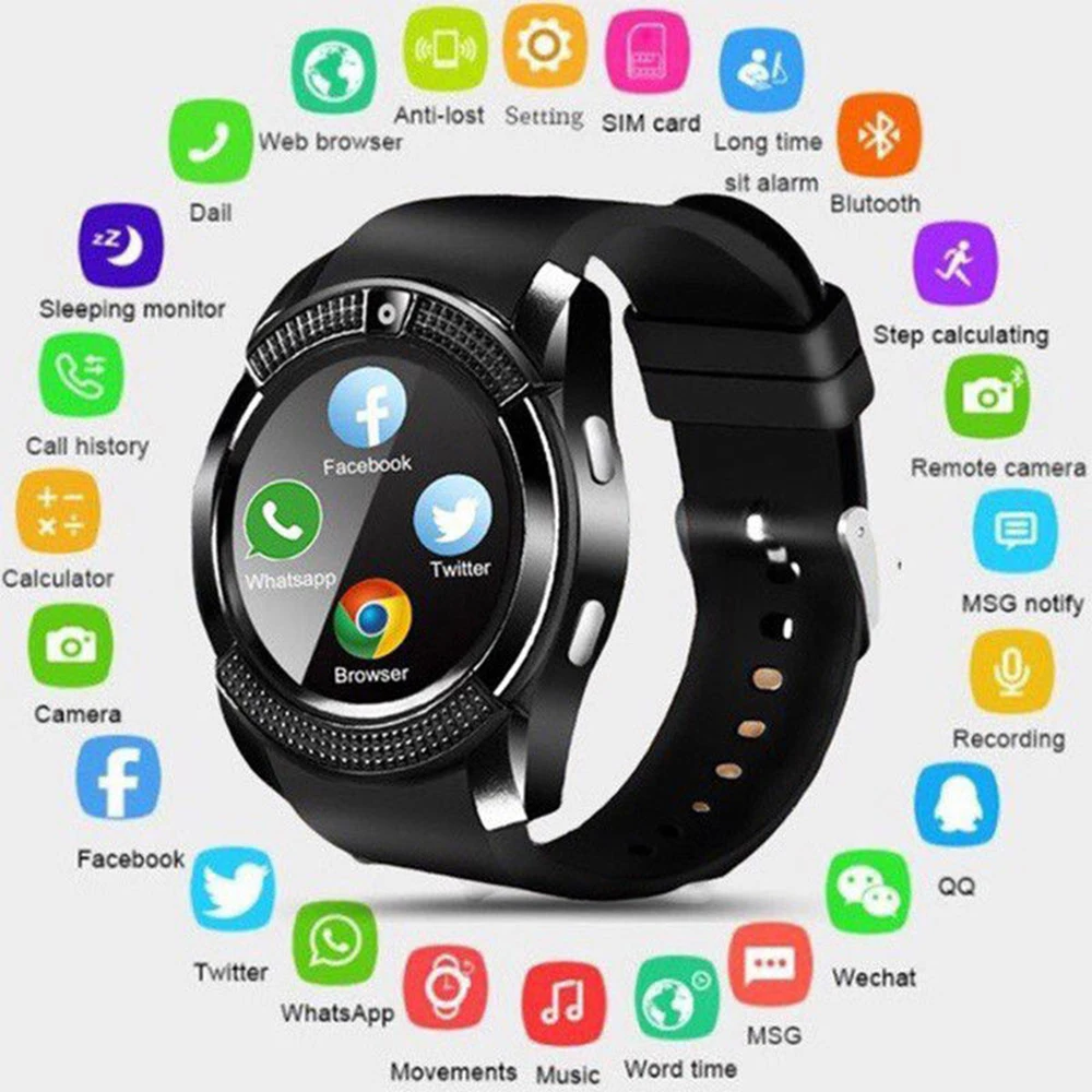 Reloj V8 Smart Watch Men Women Round Clock Support TF SIM Card Call Camera Sports Bracelets Bluetooth-Compatible Smartwatch
Reloj V8 Smart Watch Men Women Round Clock Support TF SIM Card Call Camera Sports Bracelets Bluetooth-Compatible Smartwatch